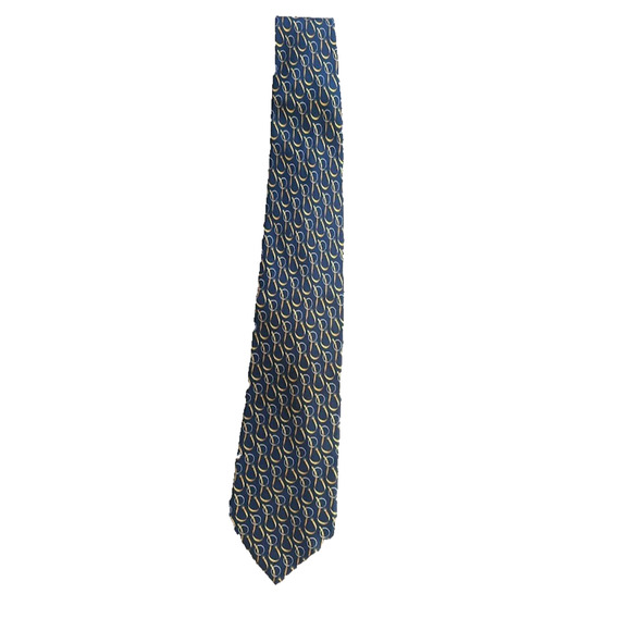 Gucci Designer Neck Tie Adult Mens Blue Gold 100% Silk Necktie Made Italy 3.5" - Picture 2 of 6